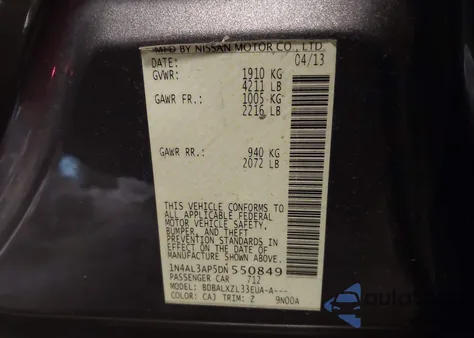 2013 Nissan Altima 2.5 Sl z USA, uszkodzony, nr VIN 1N4AL3AP5DN550849